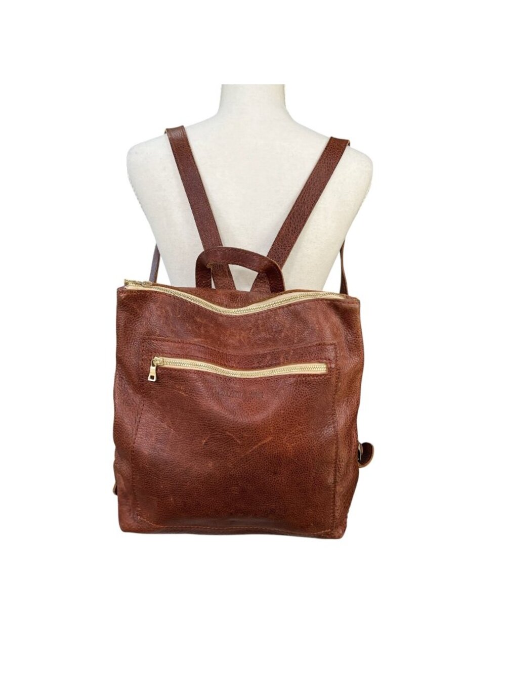 Portland Leather Goods Pebbled Leather Backpack With Gold Zippers Brown